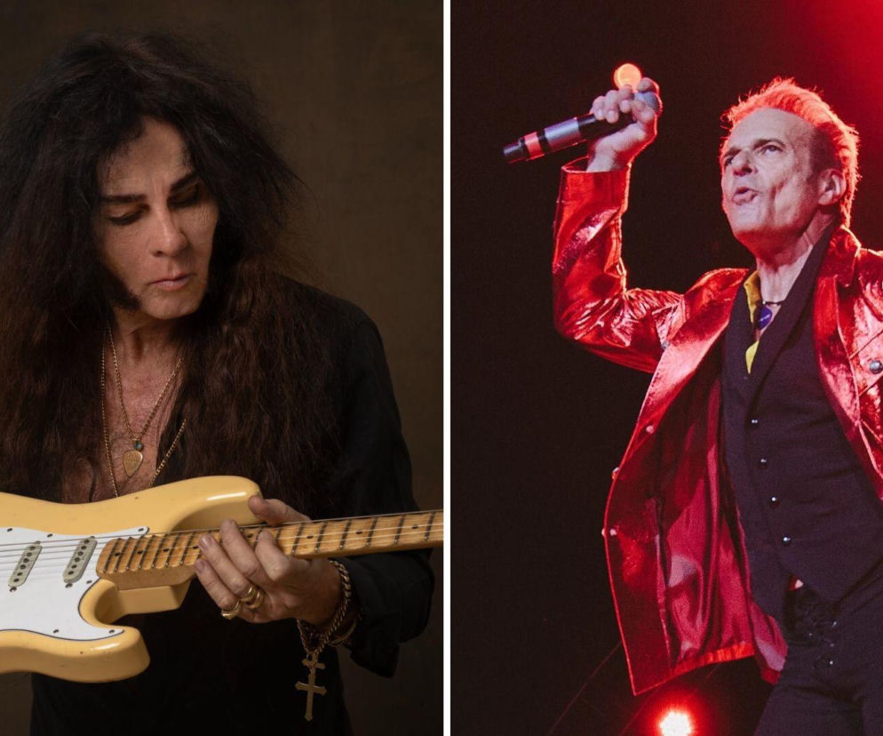 Yngwie Malmsteen gra na gitarze, obok David Lee Roth śpiewa na scenie. O ich relacji przeczytasz na EskaRock.