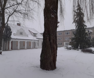 Ulica Kazimierzowska i zabytkowy budynek Mazowieckiego Ośrodka Doradztwa Rolniczego w Siedlcach w połowie lutego 2021