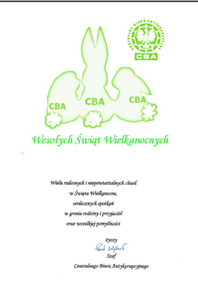 Życzenia od szefsa CBA
