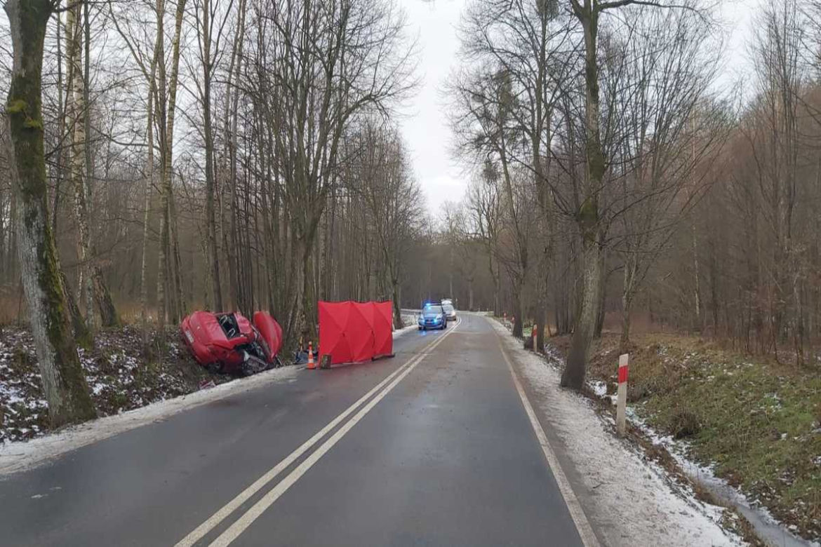 Pomorska Wieś. Kierująca wjechała w drzewo, dwóch pasażerów zginęło