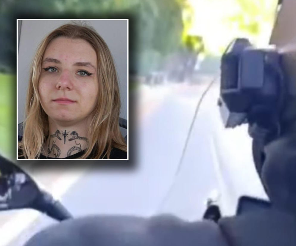 Widok z motocykla na drogę. Na miniaturze zaginiona Weronika z tatuażem na szyi. O sprawie czytaj na Eska Poznań.