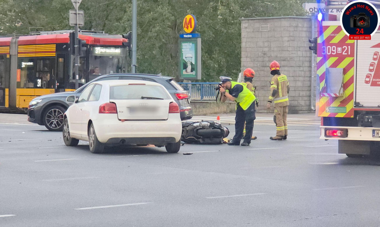 Wypadek na Mokotowie. Kierowca skutera trafił do szpitala 