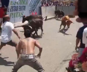 Szokujące sceny podczas gonitwy byków. Mężczyzna oszukał przeznaczenie