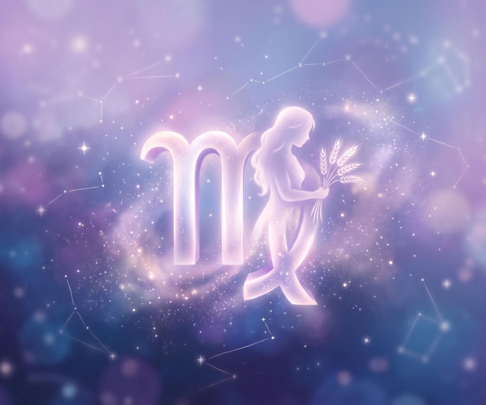 Świecący symbol zodiakalnej Panny na tle gwieździstego kosmosu. O horoskopie dziennym przeczytasz na Eska.