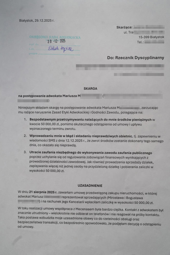 "Wyglądał profesjonalnie". 14 osób wpłaciło zaliczki na te same działki. Poszkodowani oskarżają adwokata