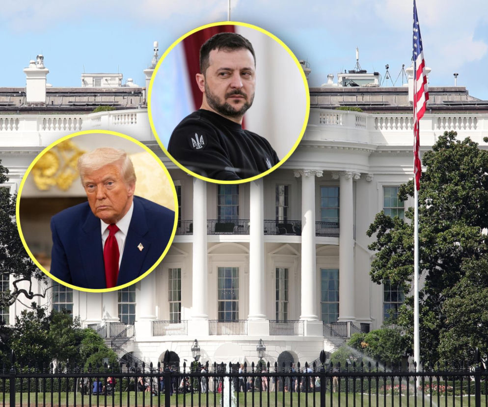 Biały Dom w Waszyngtonie. Na miniaturach obok Donald Trump i Wołodymyr Zełenski. O ich spotkaniu przeczytasz w Eska.