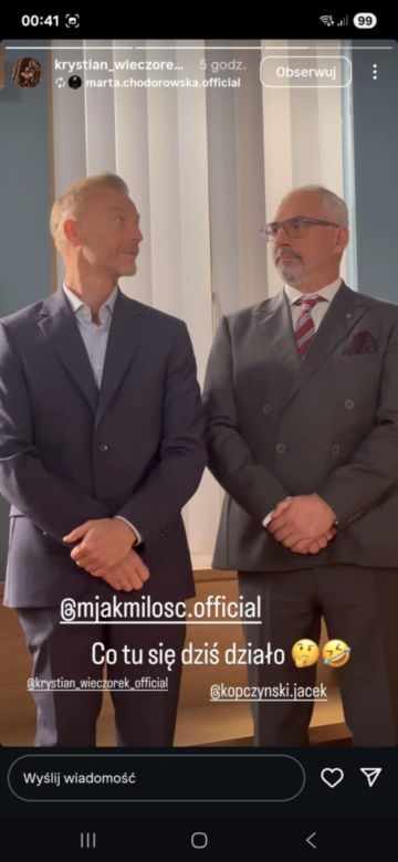 M jak miłość. Andrzej Budzyński (Krystian Wieczorek), Adam Werner (Jacek Kopczyński)) na planie 1903 odcinka