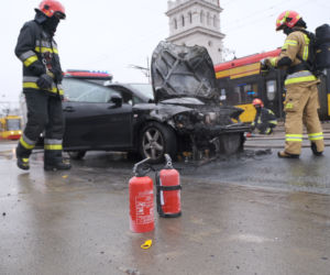 Pożar auta na moście poniatowskiego