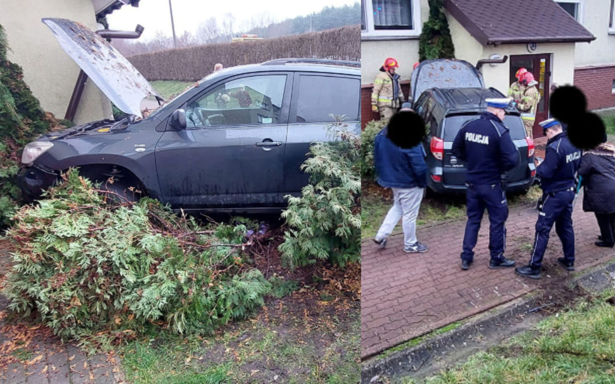 Kierowca wypadł z drogi i uderzył w budynek na Osowej Górze. Trafił do szpitala [ZDJĘCIA]