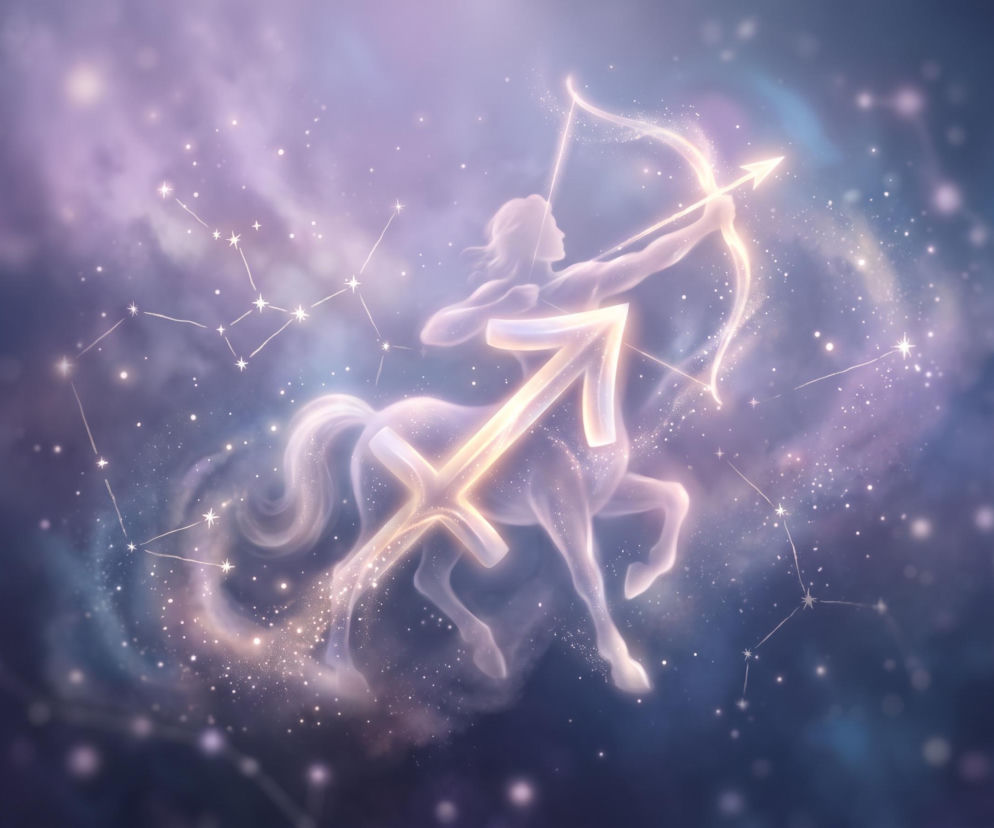 Świecący centaur z łukiem na tle gwiazd jako znak Strzelca. Horoskop dla tego znaku sprawdzisz w serwisie Eska.