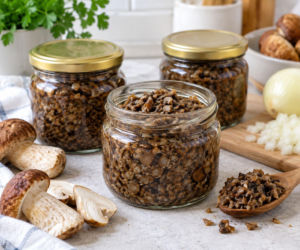 Nie suszę wszystkich grzybów. Z części robię grzybowy farsz do słoików - idealny do pierogów i krokietów