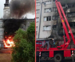 Pożar w centrum Strzelina. Ogień objął blok mieszkalny