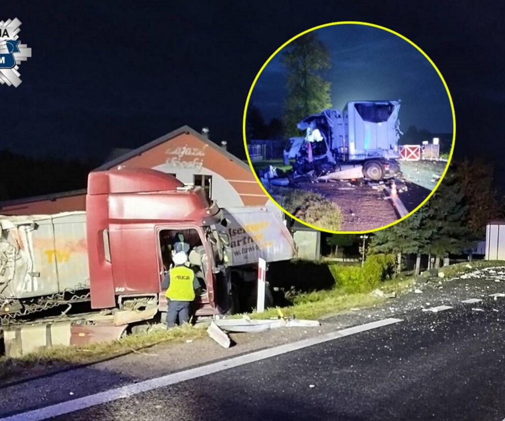 Zmiażdżona kabina kierowcy i szczątki na drodze. Śmiertelny wypadek dwóch ciężarówek