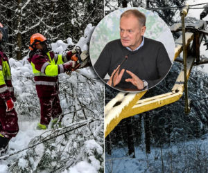 Zima atakuje Warmię i Mazury. Wsie bez prądu, drzewa na torach! Na miejsce przyjechał Donald Tusk
