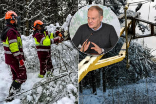 Zima atakuje Warmię i Mazury. Wsie bez prądu, drzewa na torach! Na miejsce przyjechał Donald Tusk