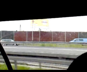 Volvo pędzące pod prąd na autostradzie