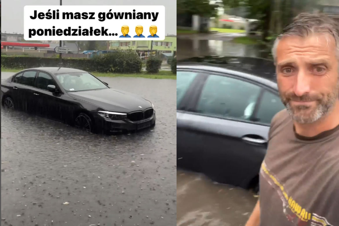 Luksusowe BMW Macieja Dowbora zatopiło się w Będzinie. "Teraz to tylko pozostaje się popłakać"