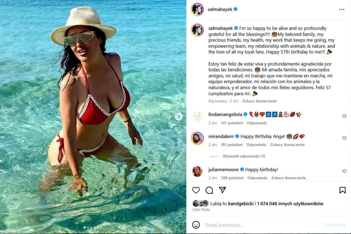 Szok! Salma Hayek kończy 57 lat. Nowe zdjęcie jest tym najgorętszym