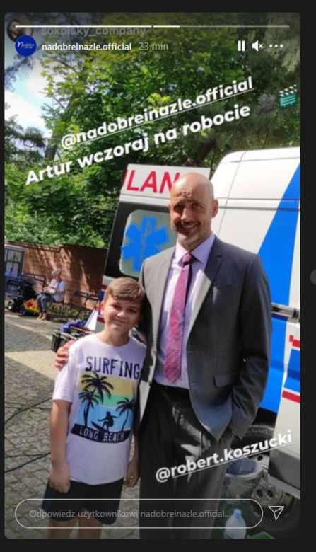 Na dobre i na złe po wakacjach 2021. Rafał Konica (Robert Koszucki) i jego syn Adaś (Artur Sokólski)