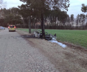 Naćpany kierowca BMW nie zatrzymał się do kontroli. 26-latek uciekł, auto spłonęło [ZDJĘCIA]