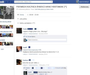 Pierwsza rocznica śmierci Hanki Mostowiak na Facebooku