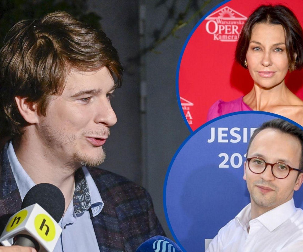 Mężczyzna z mikrofonem obok, Daniel Nawrocki, oraz w tle Anna Popek na czerwonym tle i Samuel Pereira na niebieskim tle. Na naszym portalu możesz przeczytać o nowym projekcie Daniela Nawrockiego, do którego dołączyli Anna Popek i Samuel Pereira.