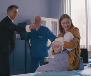 Na dobre i na złe odc. 814. Wiktoria Consalida (Katarzyna Dąbrowska), Andrzej Falkowicz (Michał Żebrowski), Edzio (Ksawery Sudoł), Stefan Tretter (Piotr Garlicki)