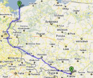 Trasa E40 Kraków-Dziwnów - mapka