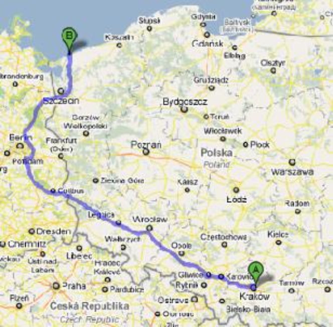 Trasa E40 Kraków-Dziwnów - mapka