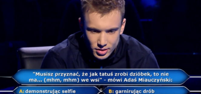 Adaś Miauczyński - co robił mówiąc 'Jak tatuś zrobi dzióbek...' - odpowiedź na pytanie z Milionerów 