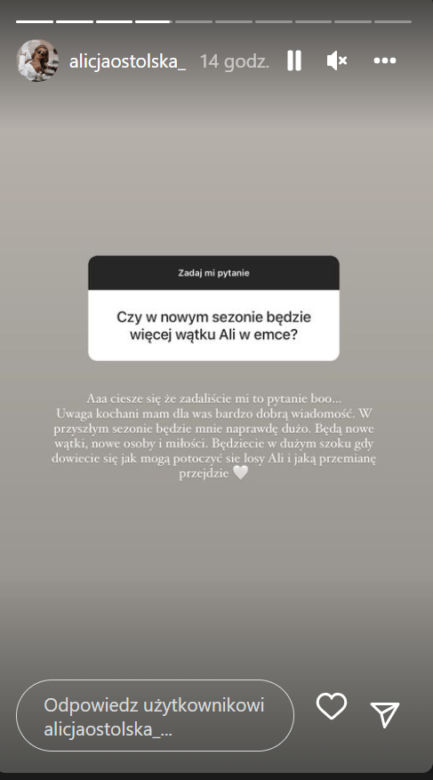 M jak miłość. Alicja Ostolska (Ala) Instagram 