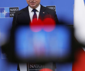Sekretarz generalny NATO Jens Stoltenberg i Prezydent RP Andrzej Duda na wspólnej konferencji w Brukseli 