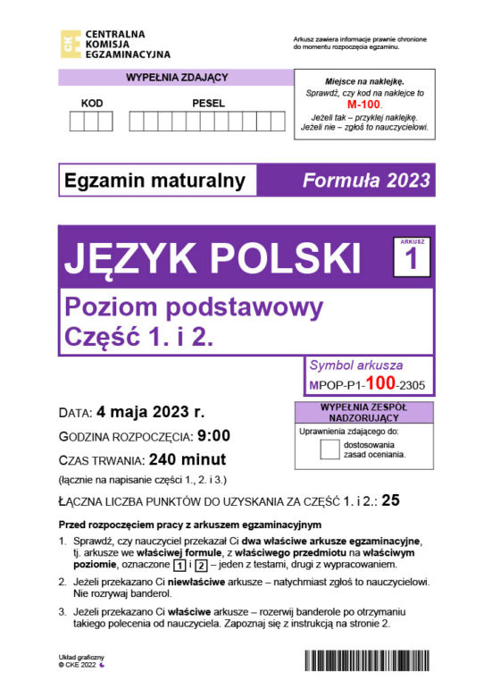 Arkusz maturalny język polski 2023 - NOWA FORMUŁA (TEST)