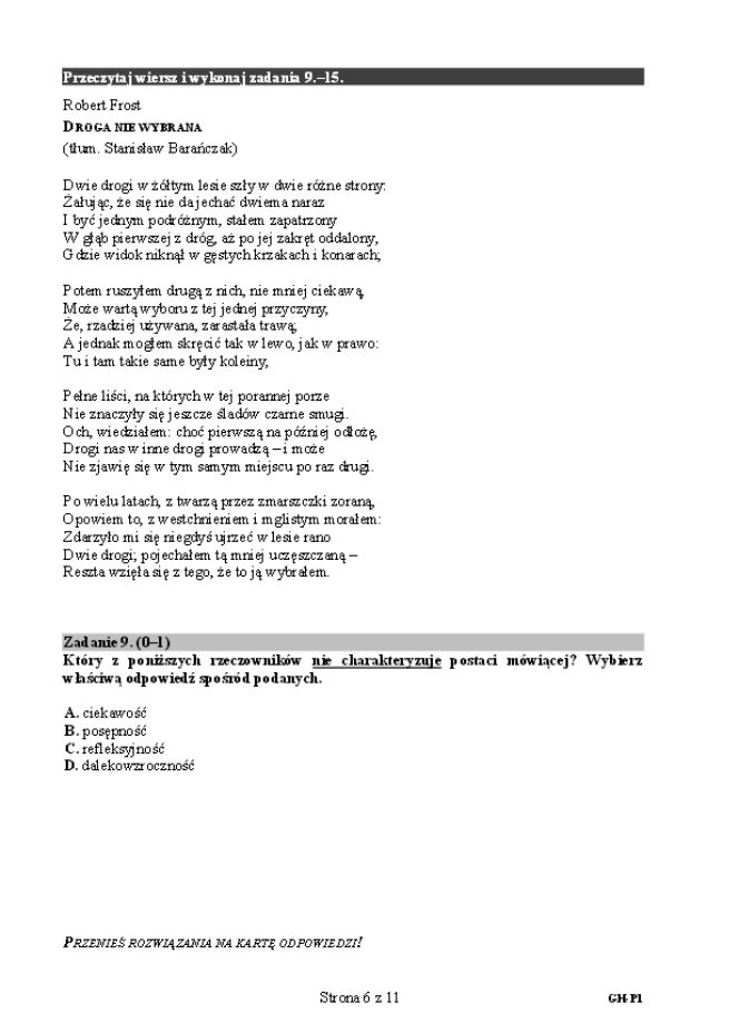 Egzamin gimnazjalny 2015, arkusz z języka polskiego 6