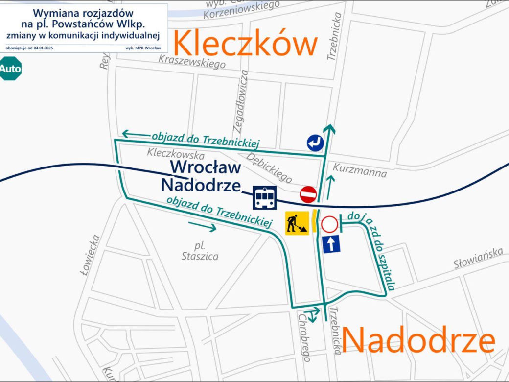 Remont pl. Powstańców Wielkopolskich we Wrocławiu. Te linie tramwajowe pojadą inaczej