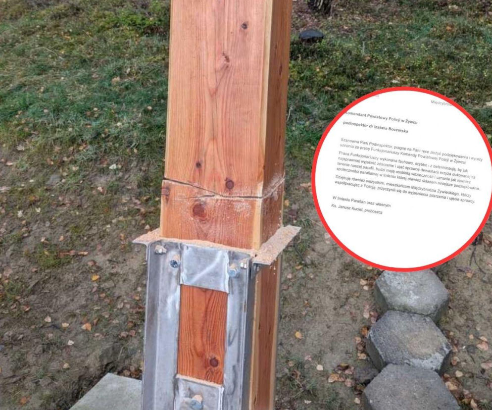 Dewastacja krzyża w Międzybrodziu Żywieckim. Zniszczono też ambonę