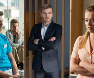 Na dobre i na złe odc. 786. Dagmara (Maryla Morydz), Maks Beger (Tomasz Ciachorowski), Szczepan (Kamil Kula), Agata (Emilia Komarnicka-Klynstra)