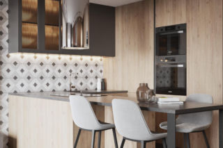 Czarna kuchnia z drewnem