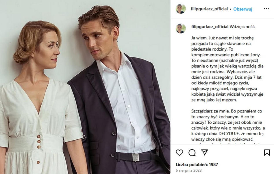 Tak kocha Filip Gurłacz. "Moja żona KAŻDEGO DNIA zakłada zbroję i nie poddaje się. Toczy bitwy o mnie!"