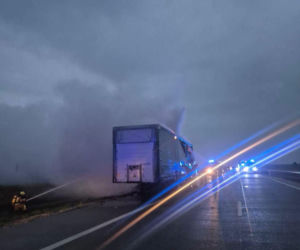 pożar naczepy ciężarówki na A2 Polaki