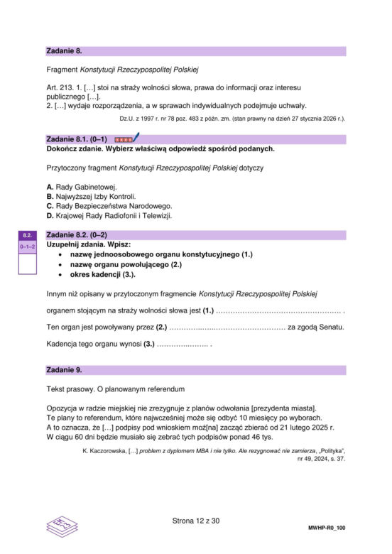 Matura 2026: WOS rozszerzony 12.05.2026r. Arkusze CKE, poziom podstawowy [Formuła 2023]