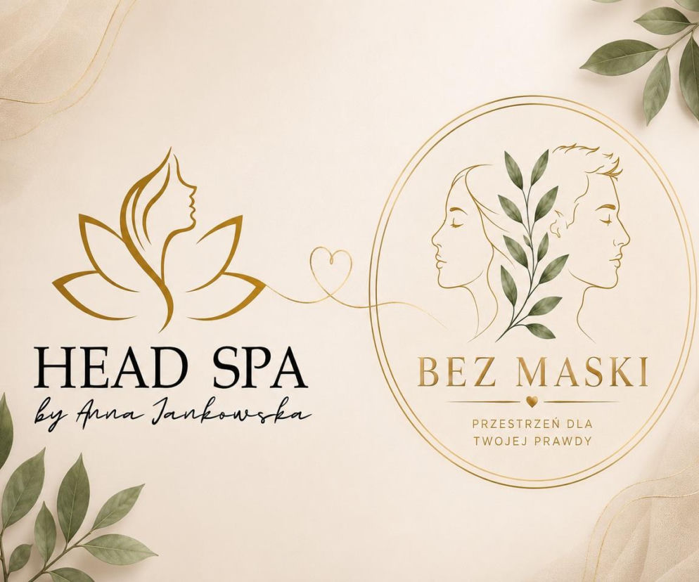 Logo Head Spa Anny Jankowskiej oraz Bez Maski na beżowym tle. O nowym miejscu w Pile przeczytasz na Eska Piła.