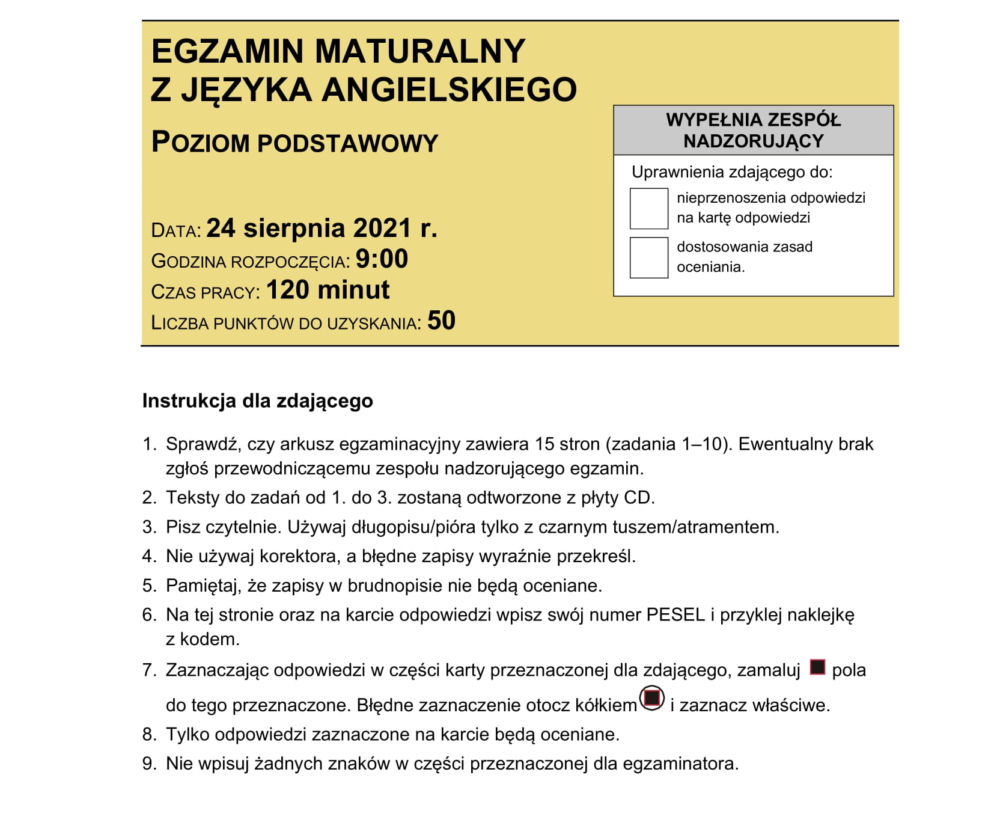 Matura 2021 język angielski, poprawka. Arkusze CKE, odpowiedzi, rozwiązania zadań z 24.08.2021 [ARKUSZE]