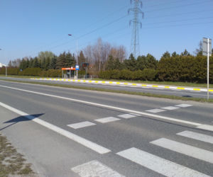 Krawężniki przy rzeszowskich przystankach autobusowych są malowane na biało-żółte