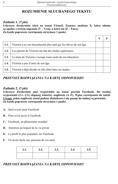 Matura francuski podstawowy 2