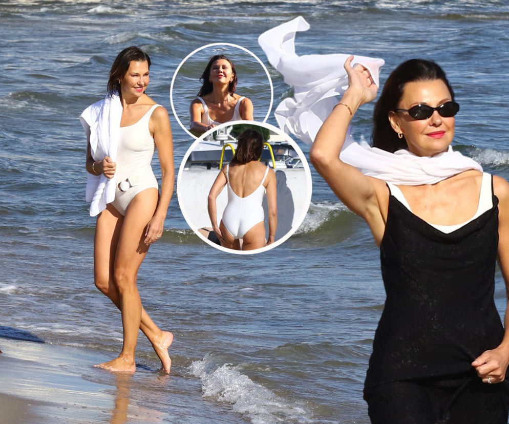 Anna Popek na plaży w stroju kąpielowym i czarnej sukience. O jej sposobach na idealną sylwetkę przeczytasz na SE.