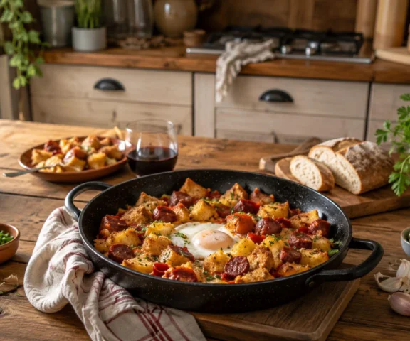 Migas z chorizo, czyli hiszpańskie danie z czerstwego chleba. Tani obiad bez marnowania, za to z charakterem