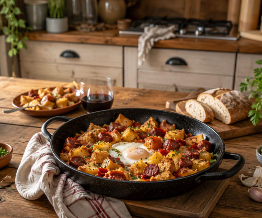 Migas z chorizo, czyli hiszpańskie danie z czerstwego chleba. Tani obiad bez marnowania, za  to z charakterem