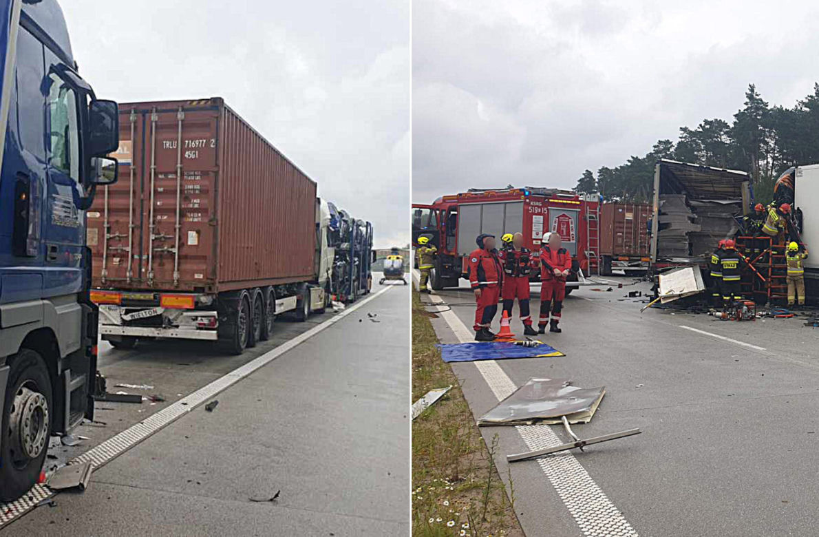 Potworny wypadek na A1 pod Radomskiem. 24-latka nie żyje. Zderzyły się cztery tiry [ZDJĘCIA]