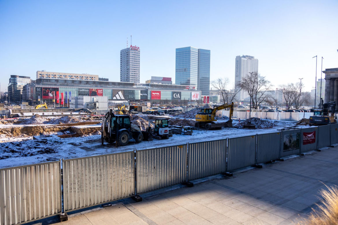 Budowa placu Centralnego w Warszawie, styczeń 2024 r.